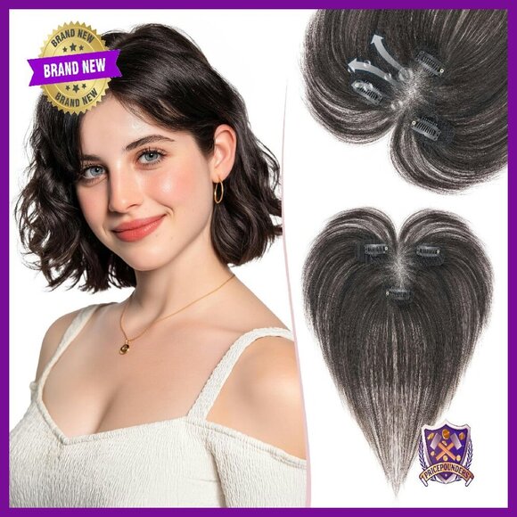 Real Human Hair Topper with Side Bangs, 9x12.5cm Hand-Tied Base, Invisible Edges main image 5